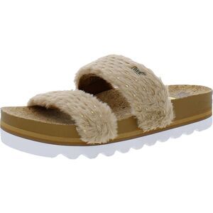 Reef Womens Vista Hi Cozy Tan Faux Fur Slip On Slide Sandals Shoes